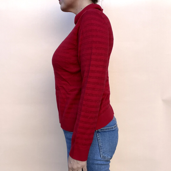 Charter Club Sweater Womens Medium Petite Red Striped Cotton Turtleneck Pullover - Picture 8 of 11